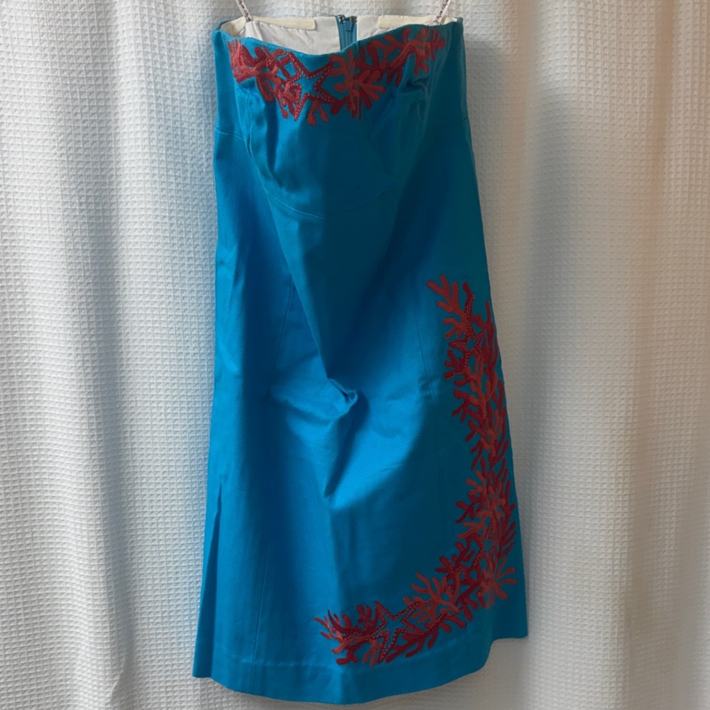 Lilly Pulitzer Strapless Dress in Turquoise with Coral Accents